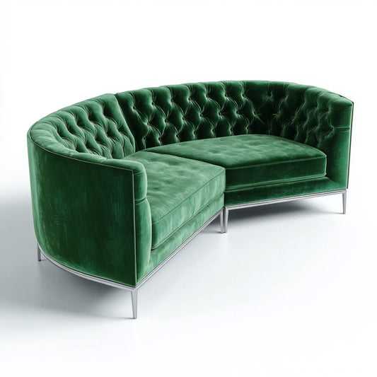 Divano 2 posti curvo verde in velluto di poliestere 180 x 90 x 78 cm con schienale capitonné