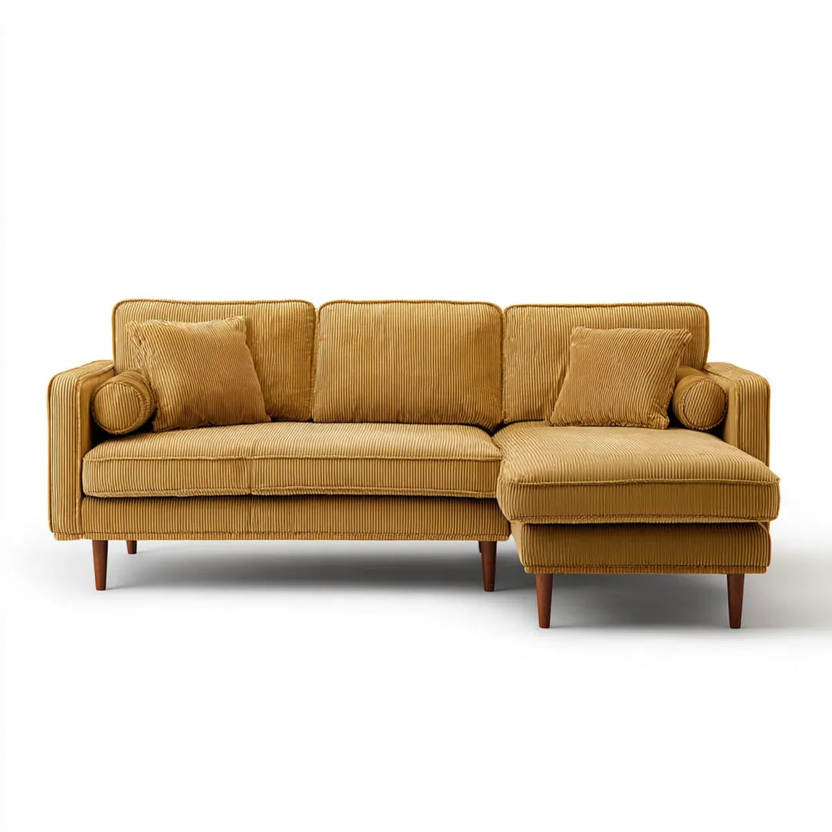 Divano angolare con chaise longue a destra senape in velluto a coste 230 x 150 x 85 cm