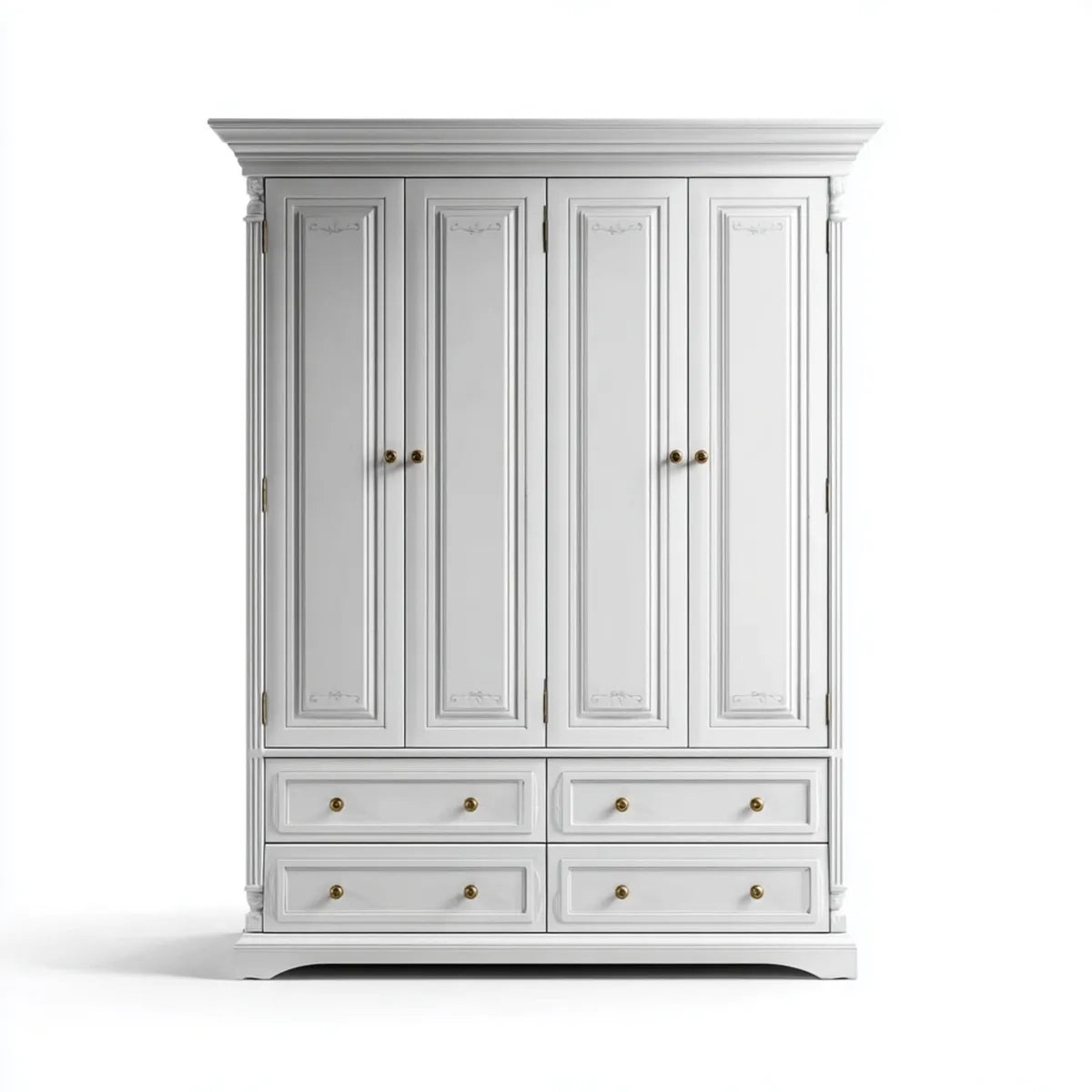 Armadio guardaroba 4 ante 4 cassetti bianco 200 x 60 x 220 cm in MDF rettangolare