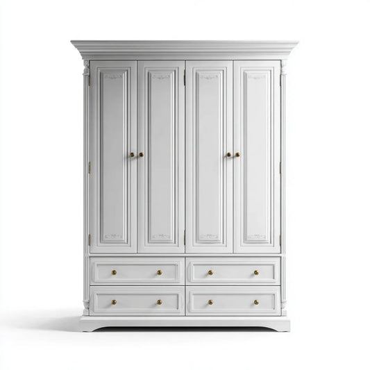 Armadio guardaroba 4 ante 4 cassetti bianco 200 x 60 x 220 cm in MDF rettangolare