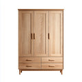 Armadio guardaroba 3 ante con 4 cassetti rovere naturale 120 x 55 x 200 cm in MDF impiallacciato rovere rettangolare