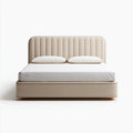 Letto matrimoniale imbottito beige 160 x 200 cm in poliestere con testiera rettangolare
