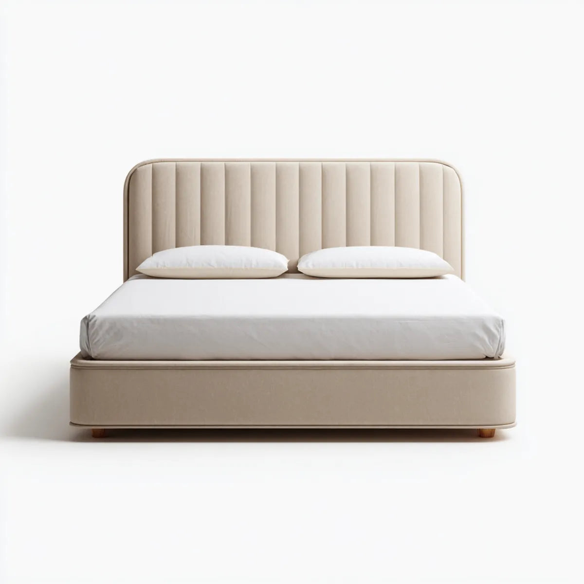 Letto matrimoniale imbottito beige 160 x 200 cm in poliestere con testiera rettangolare