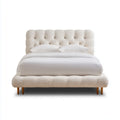Letto matrimoniale imbottito avorio 160 x 200 cm in poliestere bouclé con testiera capitonné rettangolare