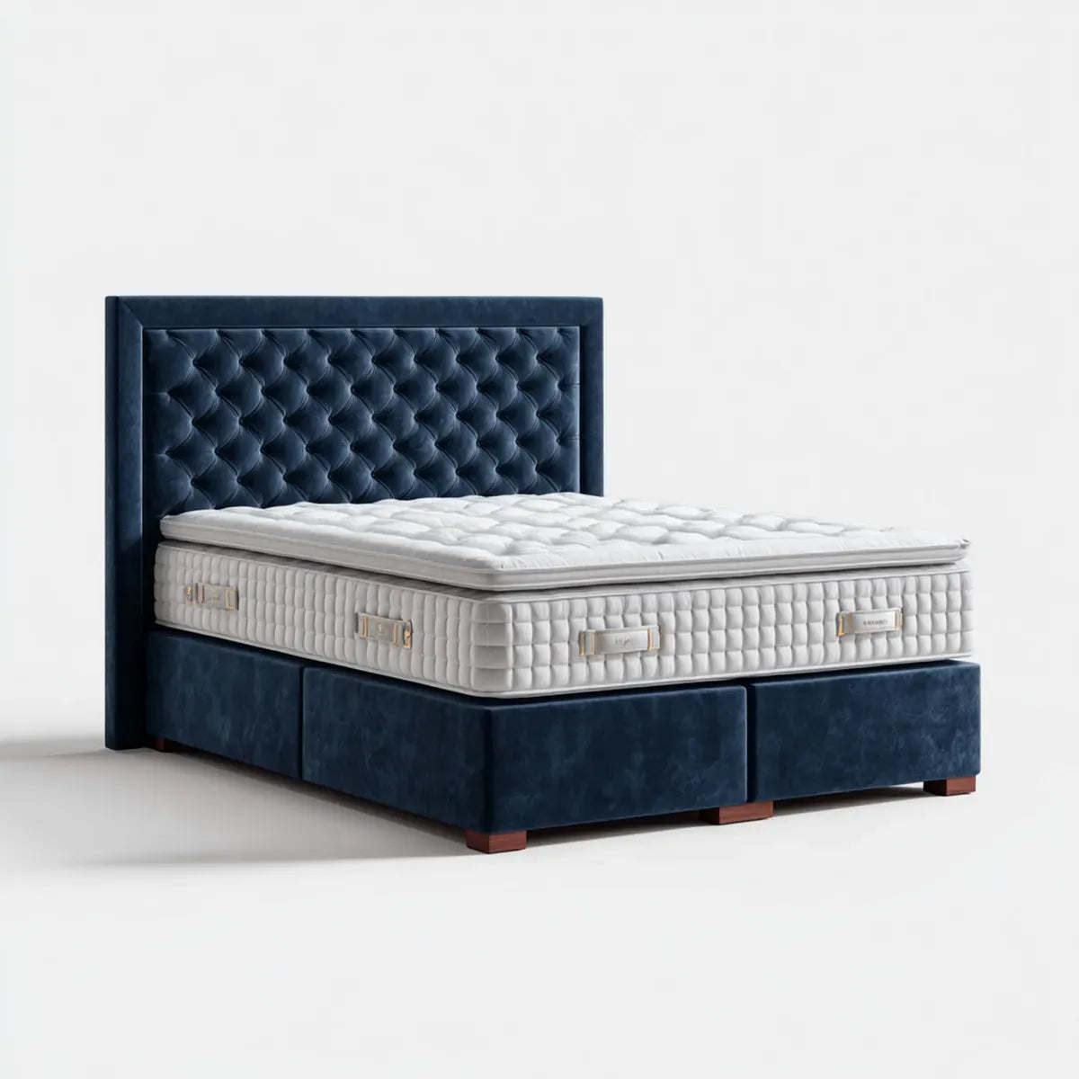 Letto matrimoniale con materasso blu navy 160 x 200 cm in velluto di poliestere rettangolare