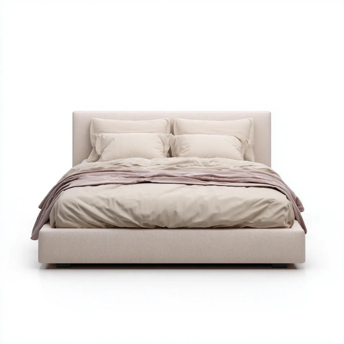 Letto matrimoniale imbottito beige 160 x 200 cm in poliestere rettangolare