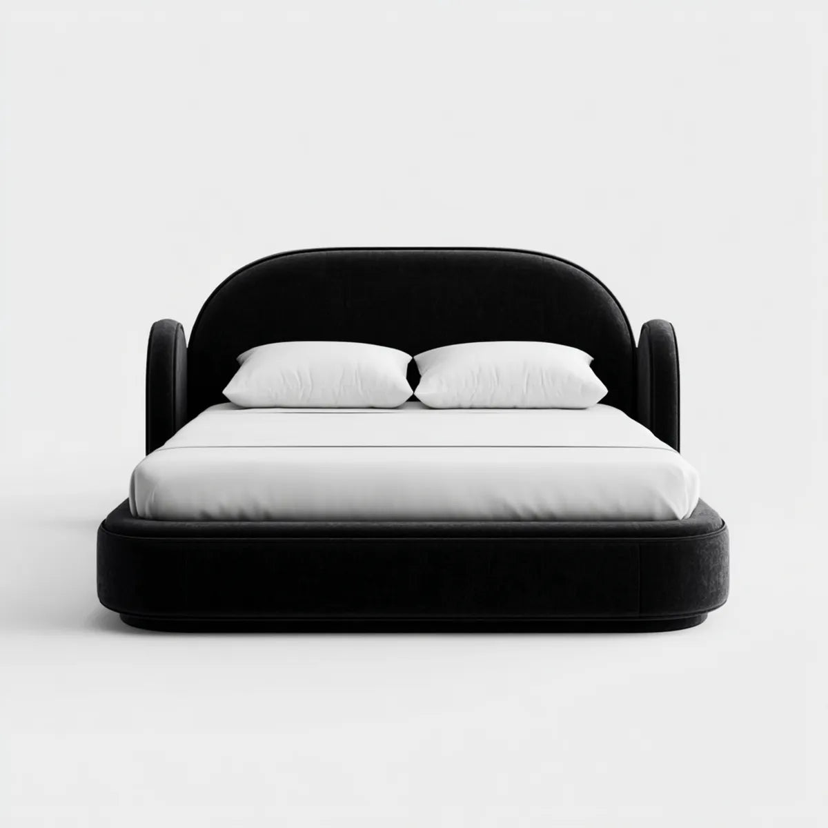 Letto matrimoniale imbottito nero 180 x 200 cm in velluto di poliestere con testiera arrotondata