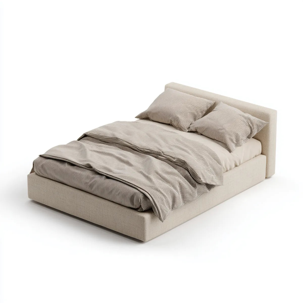 Letto matrimoniale imbottito beige 160x200 cm con rivestimento in poliestere rettangolare
