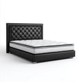 Letto matrimoniale imbottito nero 160 x 200 cm in pelle sintetica PU con testiera capitonné e materasso