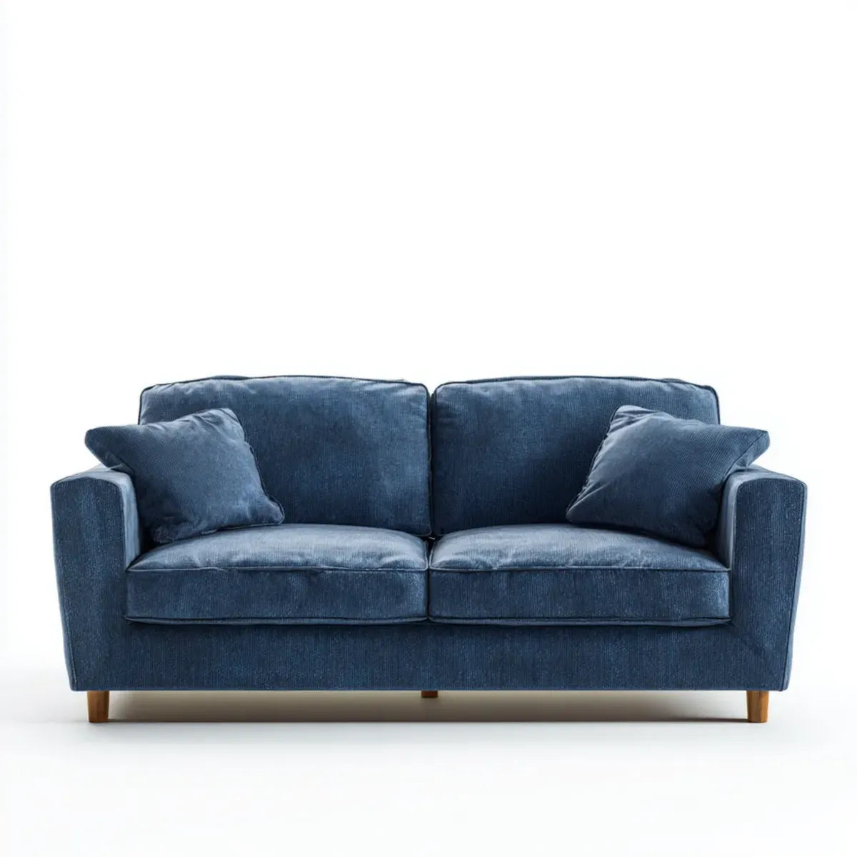 Divano 2 posti blu in velluto a coste con piedi in legno massello 160 x 88 x 85 cm