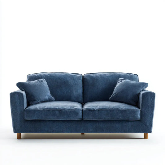 Divano 2 posti blu in velluto a coste con piedi in legno massello 160 x 88 x 85 cm