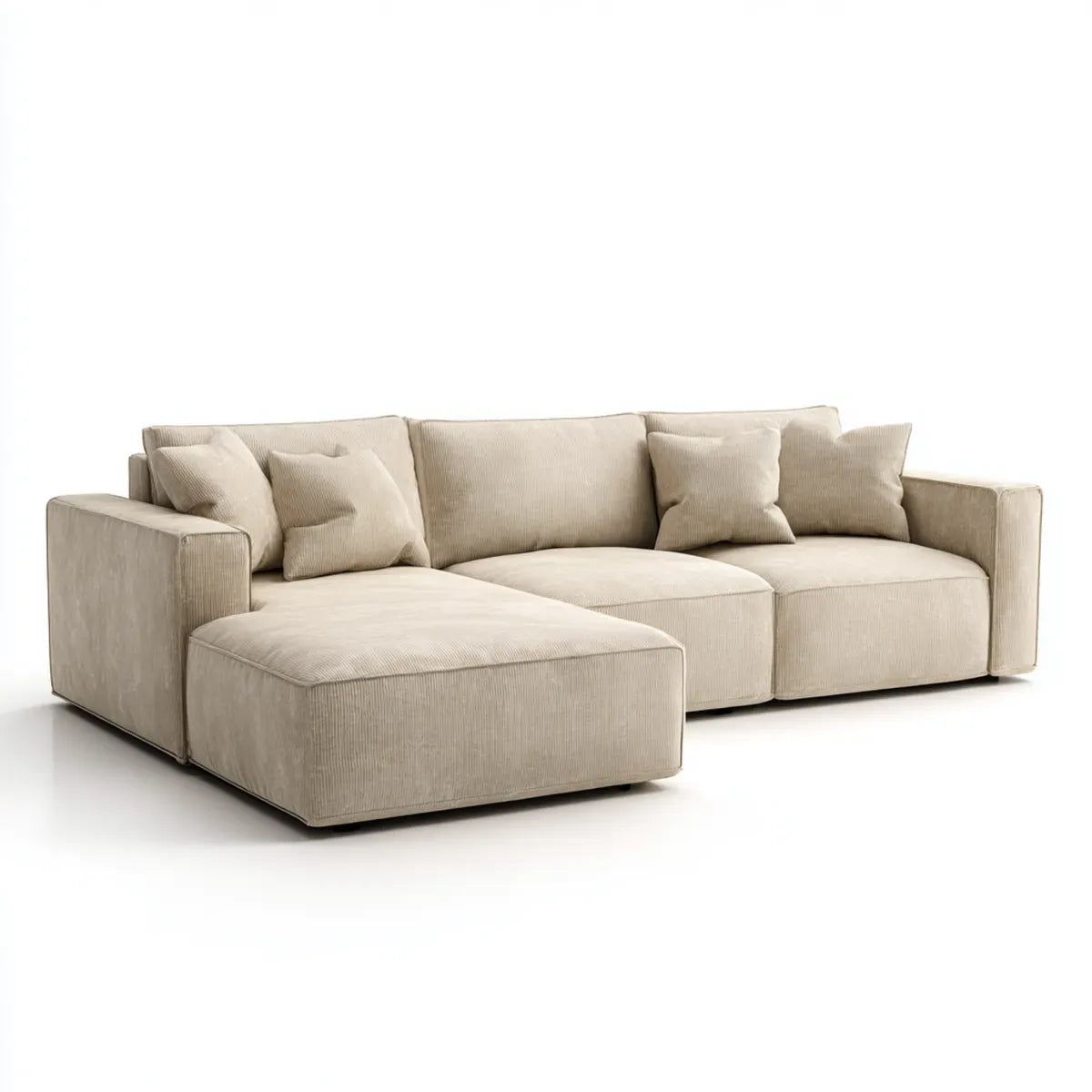 Divano angolare 3 posti con chaise longue sinistra crema in velluto a coste di poliestere 290 x 170 x 85 cm