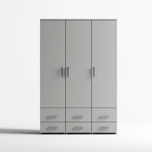 Armadio guardaroba 3 ante 6 cassetti grigio 120 x 50 x 200 cm MDF rettangolare
