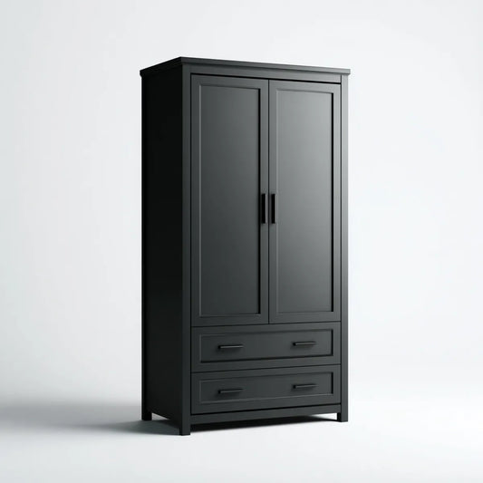 Armadio guardaroba 2 ante con 2 cassetti nero in MDF rettangolare 100 x 55 x 200 cm