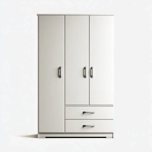 Armadio guardaroba 3 ante con 2 cassetti bianco 120 x 52 x 200 cm in pannello truciolare nobilitato rettangolare