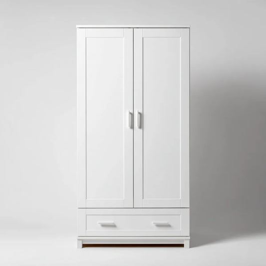Armadio guardaroba bianco a 2 ante con cassetto 80 x 52 x 180 cm in pannello truciolare rettangolare