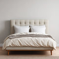Letto matrimoniale imbottito beige 160 x 200 cm in poliestere con testiera capitonné rettangolare