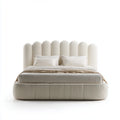 Letto matrimoniale imbottito beige 160 x 200 cm in poliestere con testiera arcuata