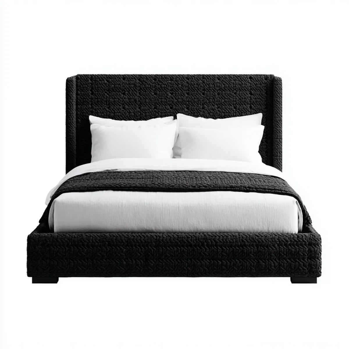 Letto matrimoniale imbottito nero 160 x 200 cm in poliestere rettangolare