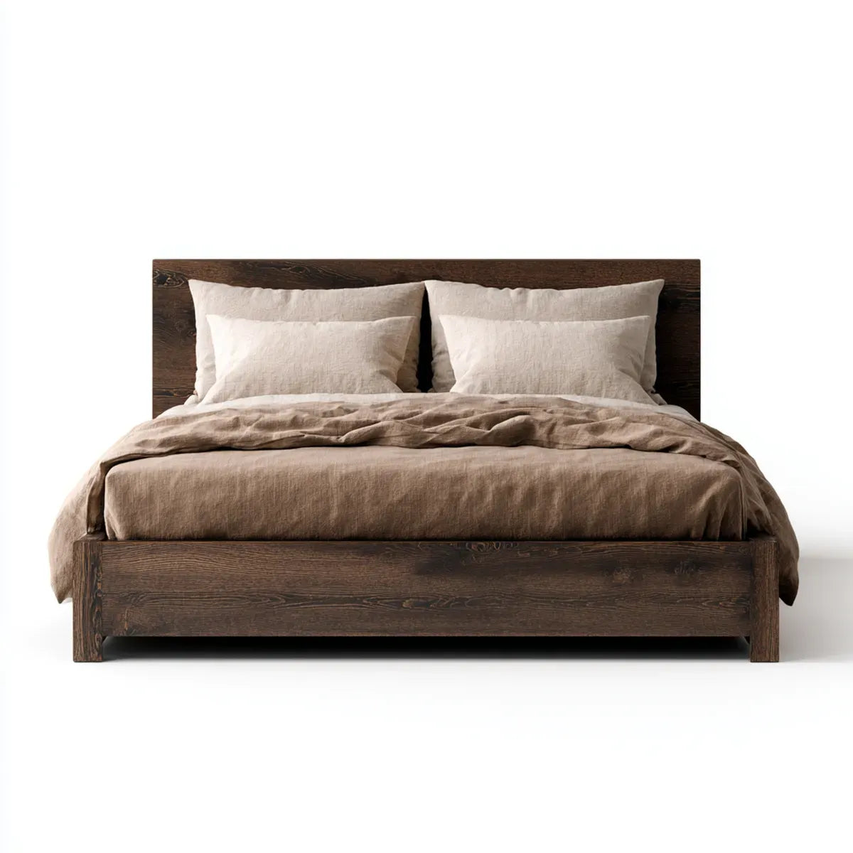 Letto matrimoniale in legno massello di rovere marrone scuro rettangolare 160 x 200 cm