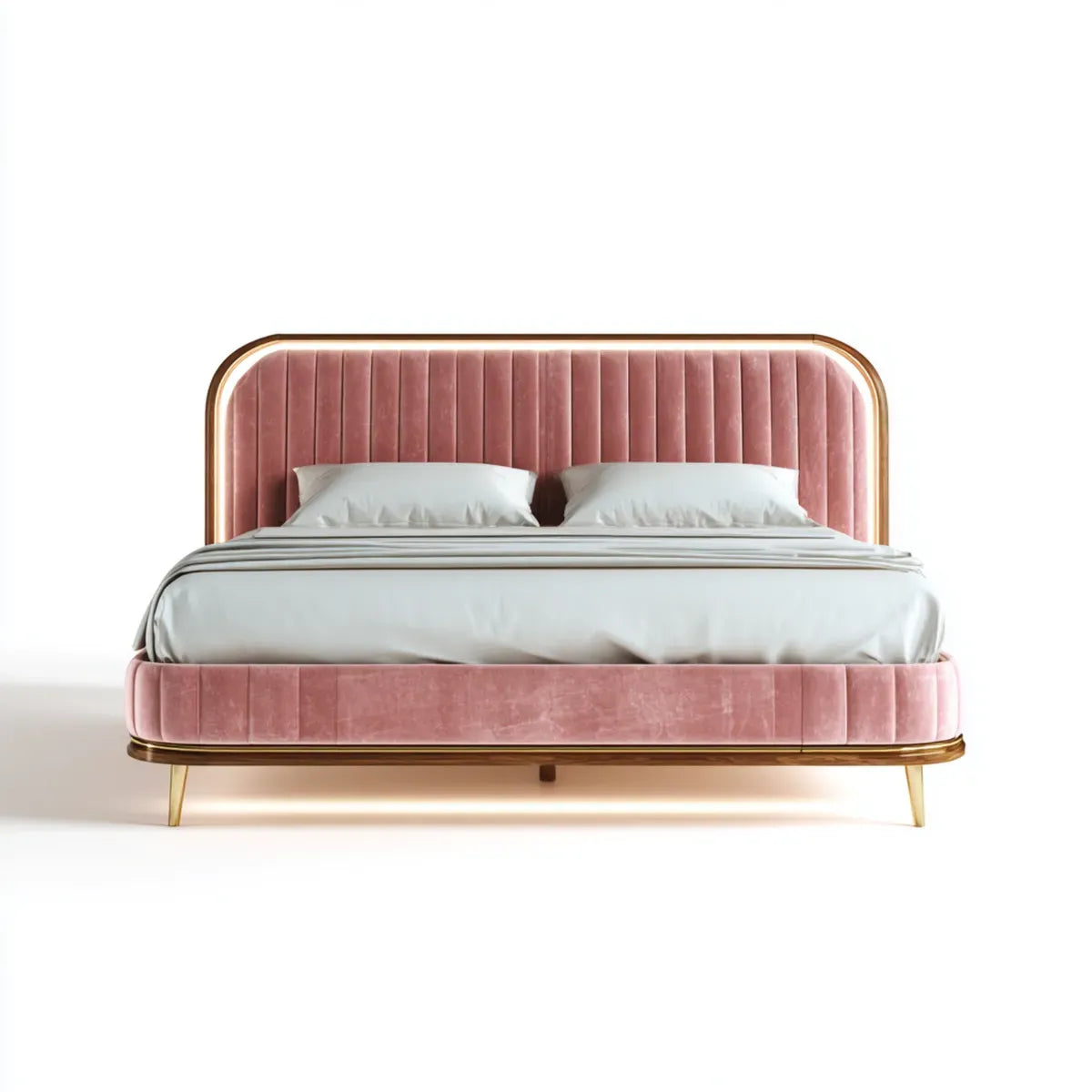Letto matrimoniale imbottito rosa con testiera alta 180 x 215 cm per materasso 160 x 200 cm in poliestere